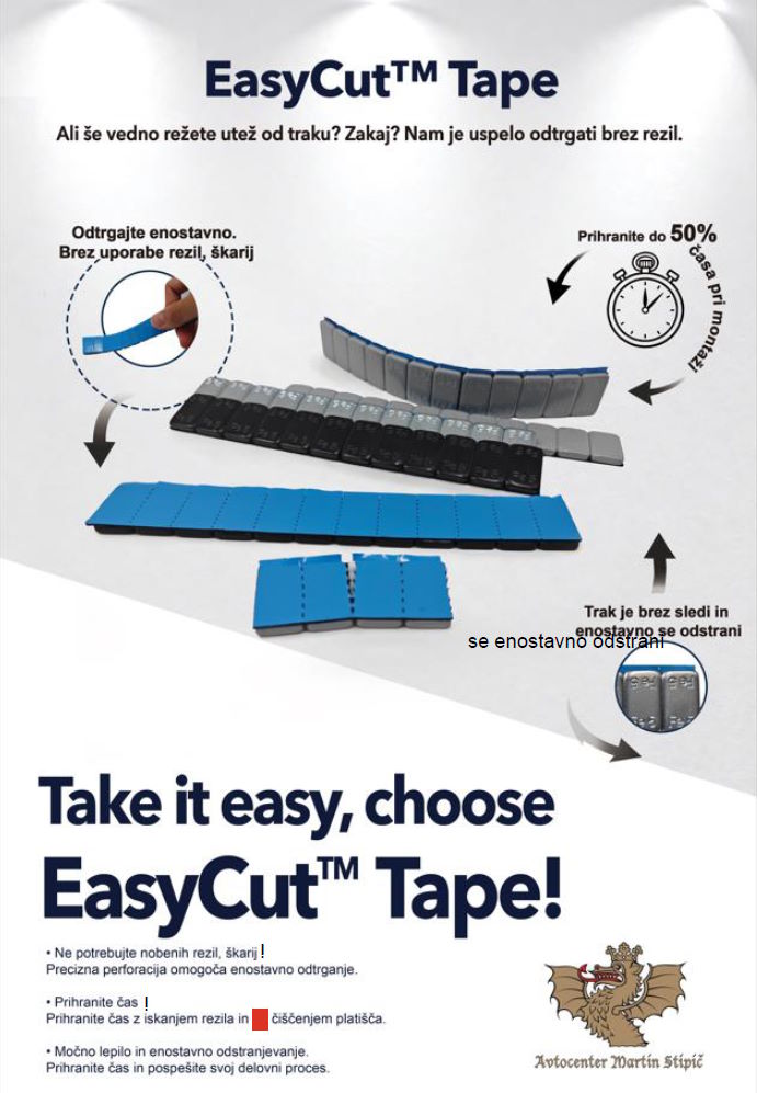 EasyCut™ Tape - uteži z enostavnim odstranjevanjem iz traku - brez rezil ali škarij